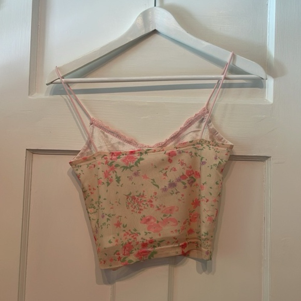Floral Pink Lace Trim Cami Crop Top
